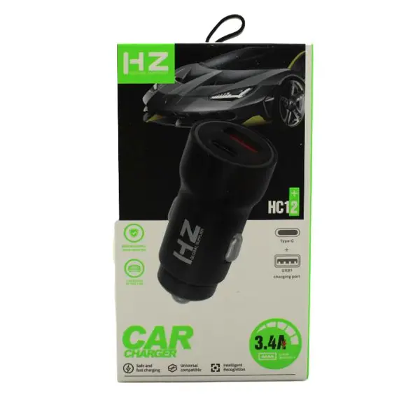 Автомобільне зарядне з кабелем Type-C HZ HC12 (1Type-C 1USB)